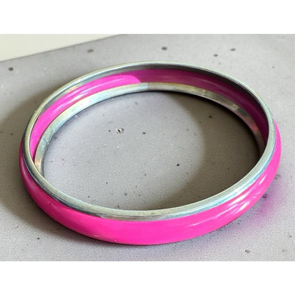 vintage 1980s wide Gold tone & rose pink bangle bracelet